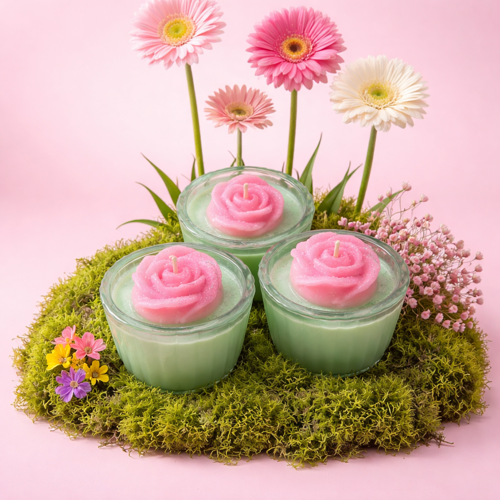 Spring Bloom Tealight Set (3Pack) | Floral Citrus Scented Rose Candles | Handmade Gift for Mom